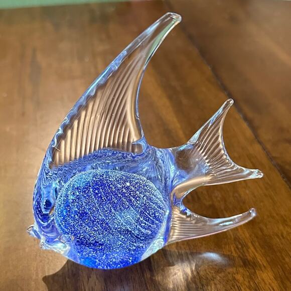 Vintage Patricia Faye Art Glass Fish Paperweight Hand Blown Blue Silver Signed - Picture 3 of 13